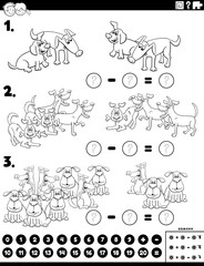 Wall Mural - subtraction educational task with dogs coloring book page