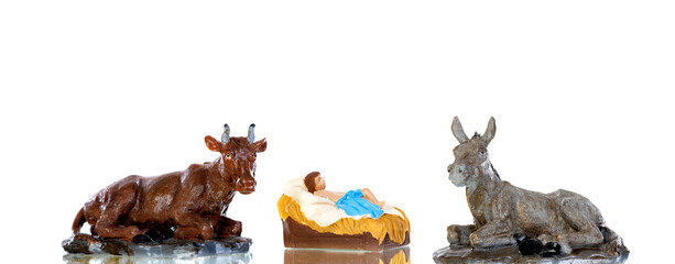 Wall Mural - The Baby Jesus in the manger with the ox and the mule