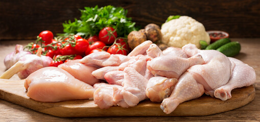 Wall Mural - fresh chicken meat on a wooden table