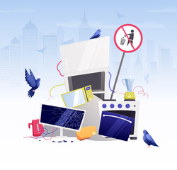 Broken Household Appliances Gadgets Waste Flat Composition