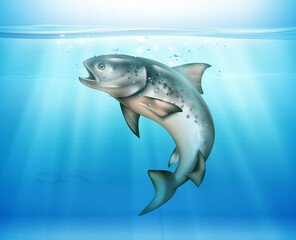 Poster - fish underwater realistic background