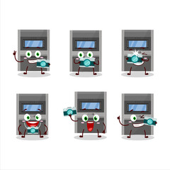 Sticker - Photographer profession emoticon with atm machine cartoon character