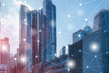 Wall Mural - futuristic cyber network. smart city concept. abstract line connection.