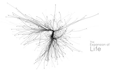 expansion of life. vector neuron growth. small particles strive out of center randomly. organic grow