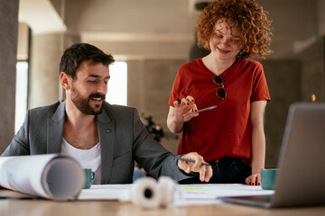 businessman and businesswoman in office. businesswoman and businessman working on the project.