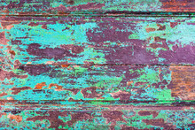 Abstract Grunge Wood Planks Texture Background With Peeling Blue Paint