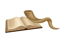 Bible Or Torah And Horn As Israel National Attribute Vector Illustration