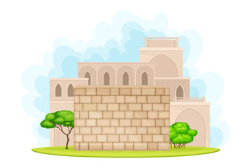 Holy Jerusalem City Wall and Architecture Vector Illustration