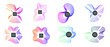 Modern geometric badges set. Colorful vector gradient shapes composition. Trendy minimal design. 3D graphic futuristic style 