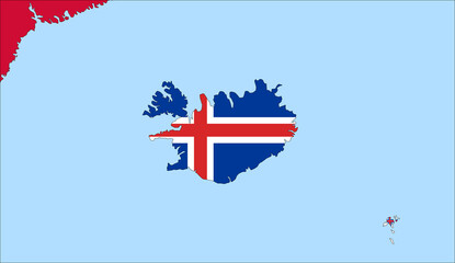 Wall Mural - Center the map of Iceland. Vector maps showing Iceland and neighboring countries. Flags are indicated on the country maps, the most recent detailed drawing.