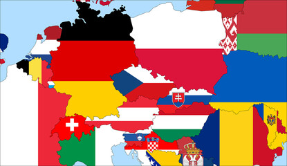 Wall Mural - Center the map of Czech Republic. Vector maps showing Czech Republic and neighboring countries. Flags are indicated on the country maps, the most recent detailed drawing.