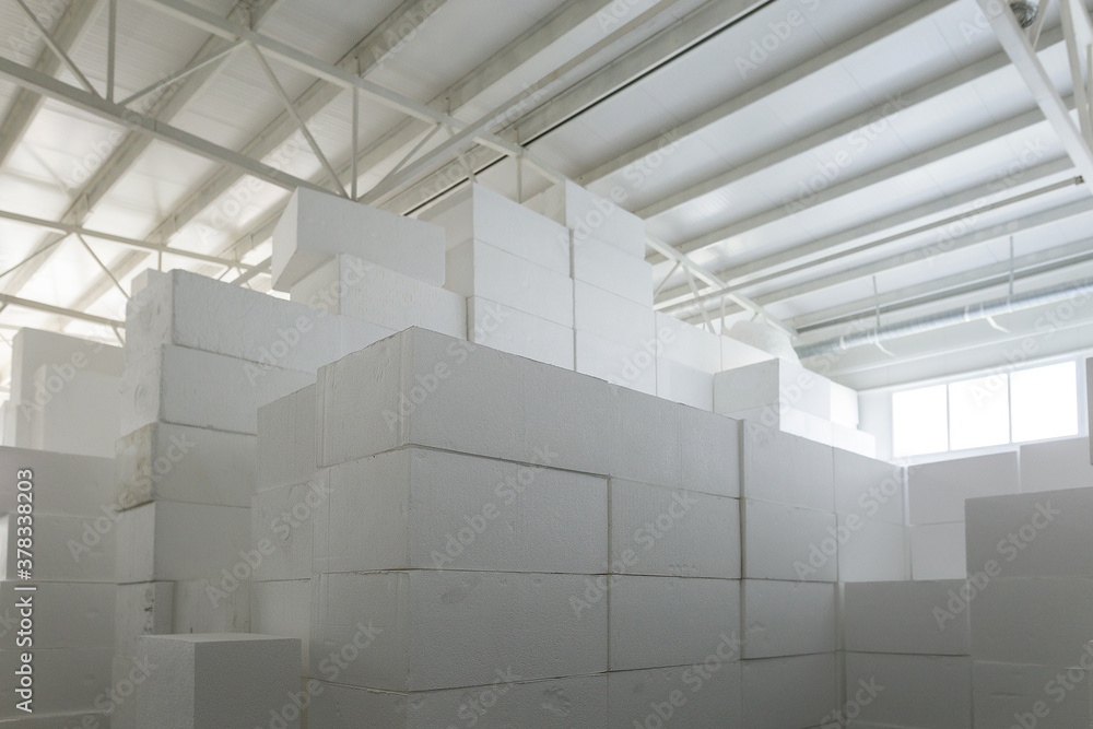 Industrial production of polystyrene foam insulation panels or plates ...