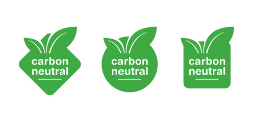 Carbon neutral stamp - CO2 emissions free (no air atmosphere pollution) industrial production eco-friendly isolated sign in square, rhombic and circle shapes