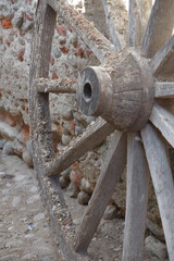 Closeup shot of an old wooden wheel