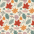 Vector colorful autumn natural seamless pattern with fall leaves and berries.