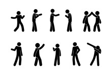 Standing Man Illustration, People In Various Poses, Stick Figure Pictograms Set People Isolated Silhouettes