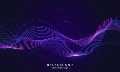 Abstract wave background. Element for design. Digital frequency track equalizer. Stylized line art. Colorful shiny wave with lines created using blend tool. Curved wavy line smooth stripe Vector