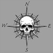 Compass rose and piracy skull head