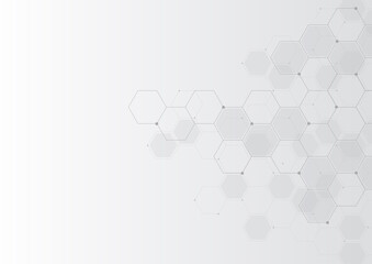 Digital technology background. Abstract hexagons background with black lines and dots. Design for science, medicine or technology 