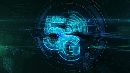 5g mobile telecommunication, communication technology, wireless internet and speed phone network loop concept. Futuristic abstract 3d rendering animation.