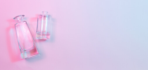 Wall Mural - concept with one cylindrical round-bottom and one shaped square-bottom crystal clear clean empty gla