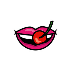 Canvas Print - Pop art mouth biting cherry fill style icon