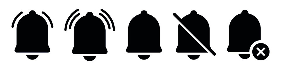 Poster - set of notification bell, alarm, application message alert, phone notice button, silent icon