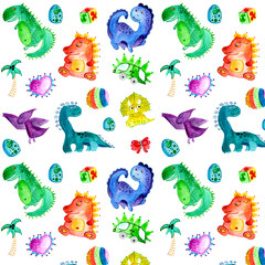  pattern with watercolor dinosaurs for children's textiles t-shirts prints background