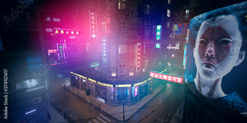 Obraz na plátně Beautiful neon night in a cyberpunk city