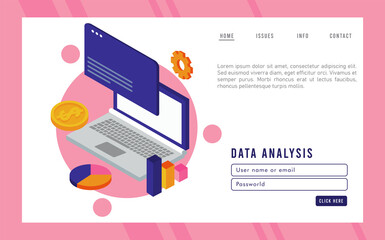 Sticker - data analysis technology with laptop computer and webpage template