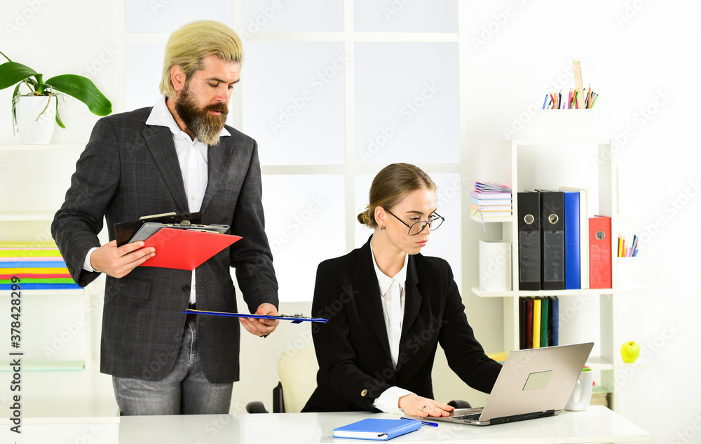 Subordination and teamwork. Business report. Successful business. Man ...