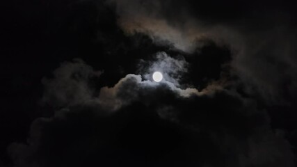 Wall Mural - full moon moving between clouds, 4k