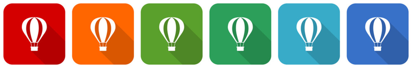 Poster - Balloon, air transport icon set, flat design vector illustration in 6 colors options for webdesign and mobile applications