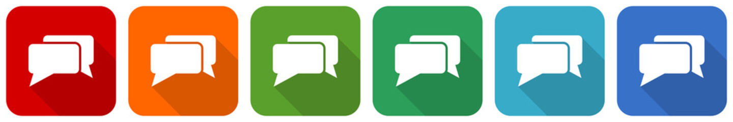 Fototapete - Message, bubble, dialog icon set, flat design vector illustration in 6 colors options for webdesign and mobile applications