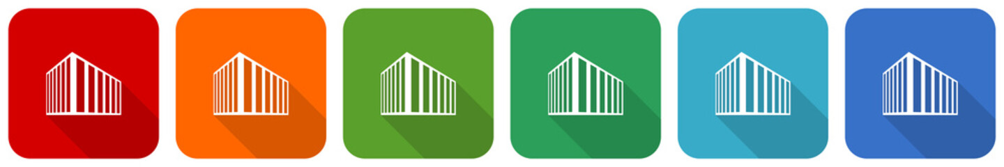 Fototapete - Modern design office building icon set, flat design vector illustration in 6 colors options for webdesign and mobile applications