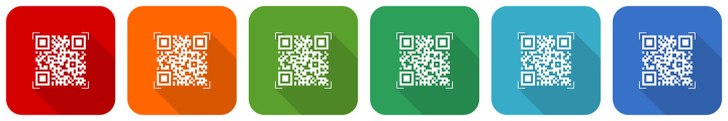 Poster - Qr code, shopping icon set, flat design vector illustration in 6 colors options for webdesign and mobile applications