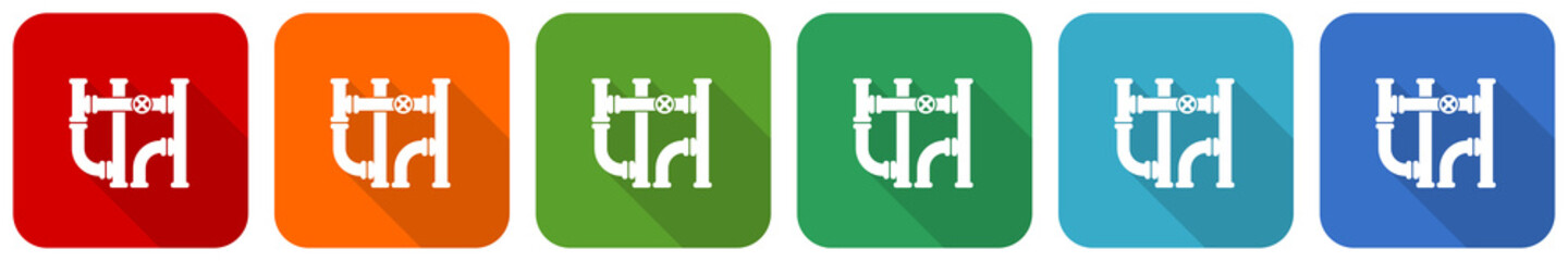 Aufkleber - Pipeline, tube, pipe and industrial icon set, flat design vector illustration in 6 colors options for webdesign and mobile applications