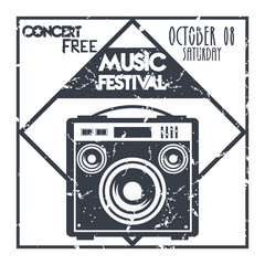 Wall Mural - music festival poster with speaker monochrome label