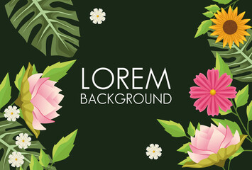 Poster - floral background with decorative flowers in green background