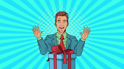 Wall Mural - businessman with gift box pop art animation