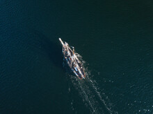 Aerial Drone Image Of A Two-masted Schooner In Penobscot Bay Maine During A Later Afternoon Cruise