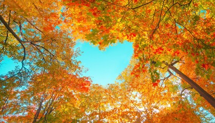 autumn forest background. vibrant color tree, red orange foliage in fall park. nature change yellow 