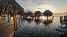 Overwater Bungalows At Moorea, French Polynesia.