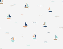 Cute Pattern Withe Little Boats. For Fashion, Fabrics, T-shirt Prints, Birthday Party, Scrapbook, Wallpaper. Vector Illustration