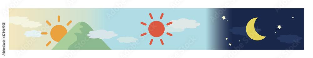 朝 昼 夜の移り変わりイメージ 横長イラスト Wall Mural Pp7