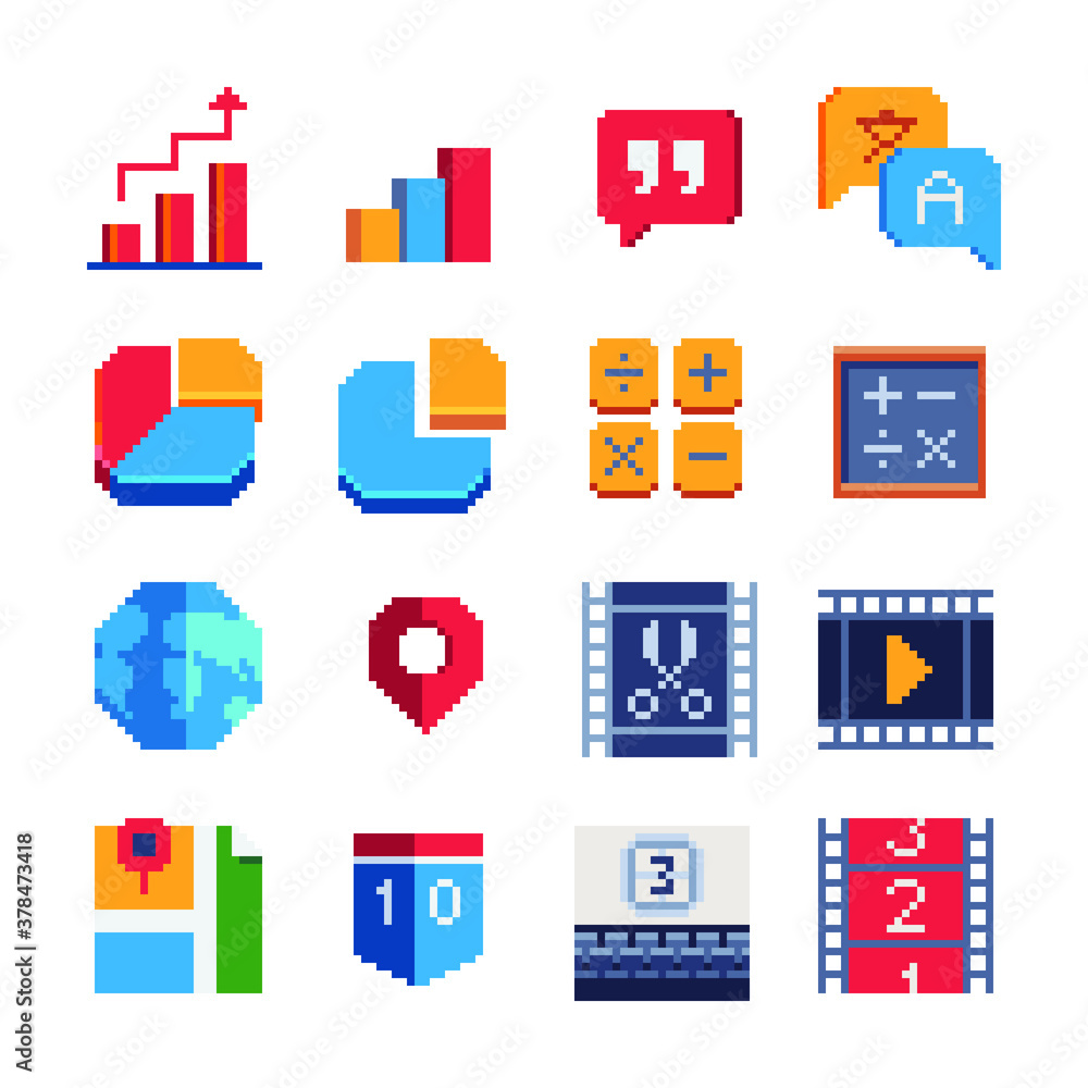 Pixel art abstract icons set. Design for logo, sticker and mobile app ...