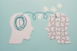 Paper heads and disorder jigsaw puzzle brain, world mental health day, Alzheimer and Psychology concept