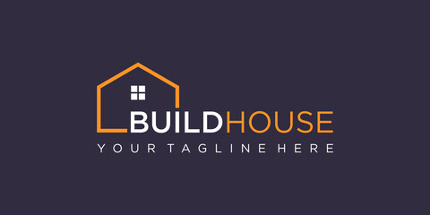 Wall Mural - simple word mark build house logo design with line art style. home build abstract For Logo Design Inspiration.