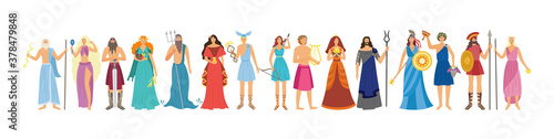 Fotografía Characters of Greek pantheon goddess and gods flat vector illustration isolated