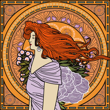 Vintage Art Nouveau Redhead Pretty Woman Poster